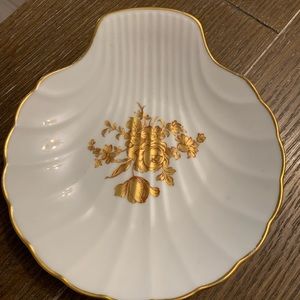 Limoges France Porcelain Candy Dish.  White with Gold Accents.  Floral pattern
